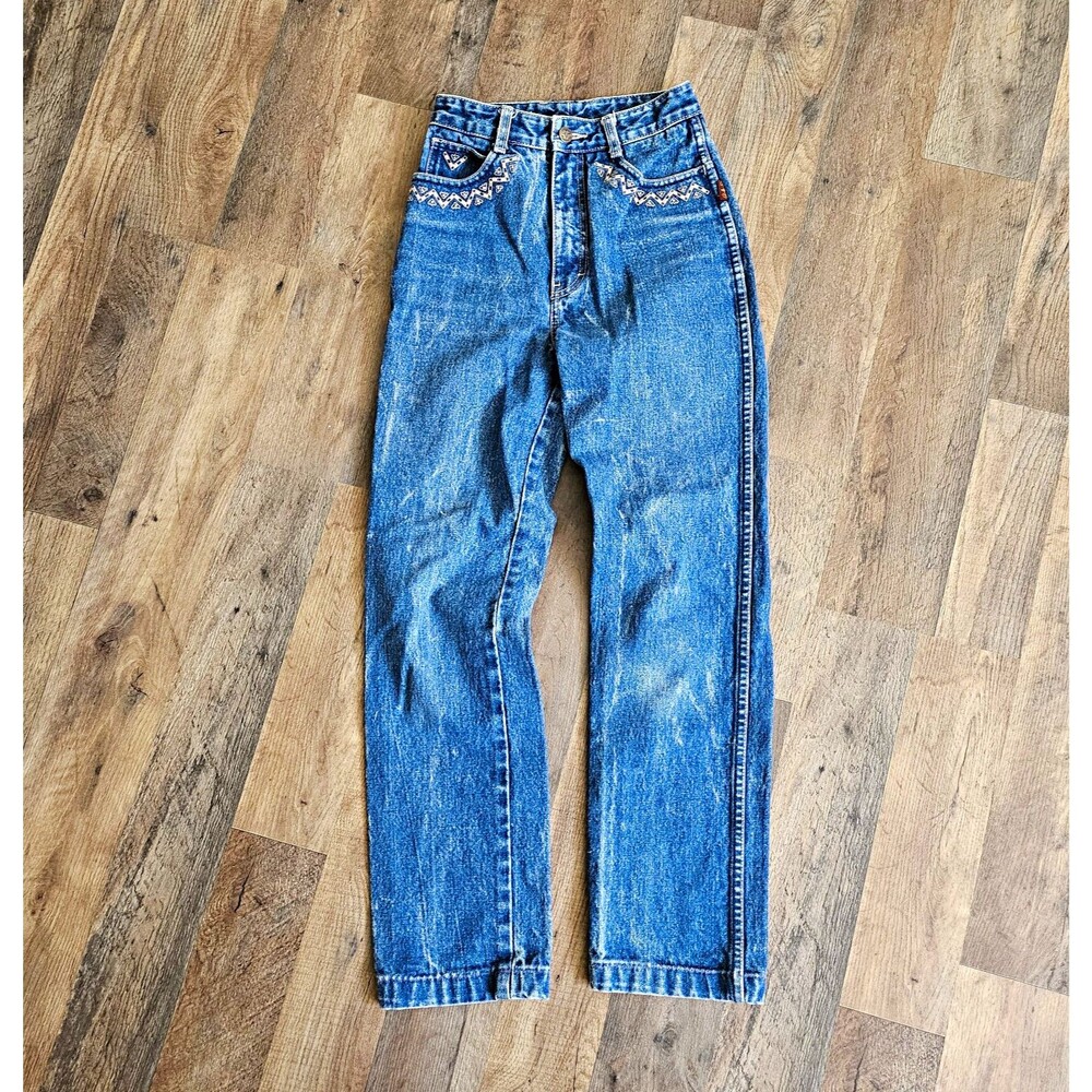 Vintage 80s Sergio Valente Acid Wash High Waist Jeans Embroidered 5/6